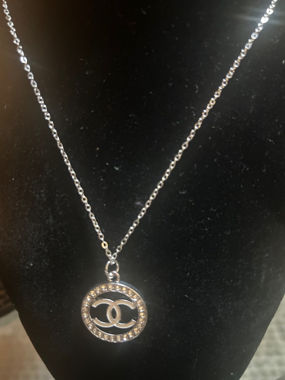 Silver Crystal Interlocking Circle Pendant Necklace - Designer Style